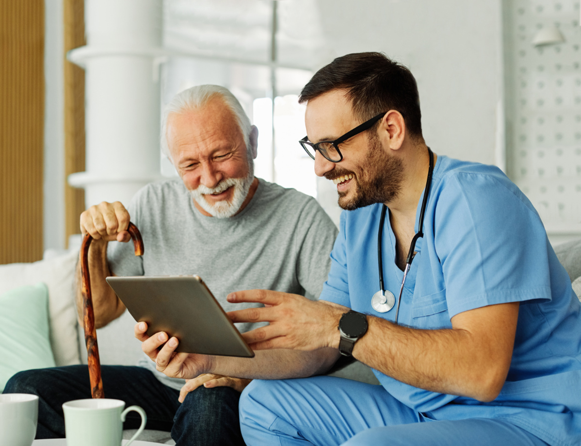 A clinician reviewing positive patient outcome data